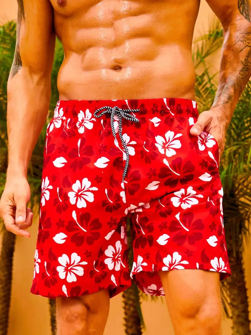Men's Flower Patterned Swim Trunks