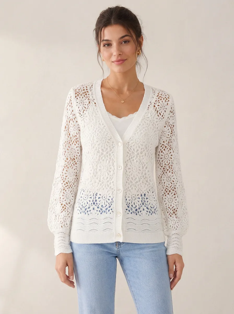 Women's Boho Style Floral Crochet Knitted Cardigan Top