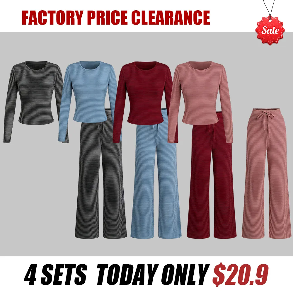 Women's striped printed long-sleeved T-shirt and trousers, casual two-piece set