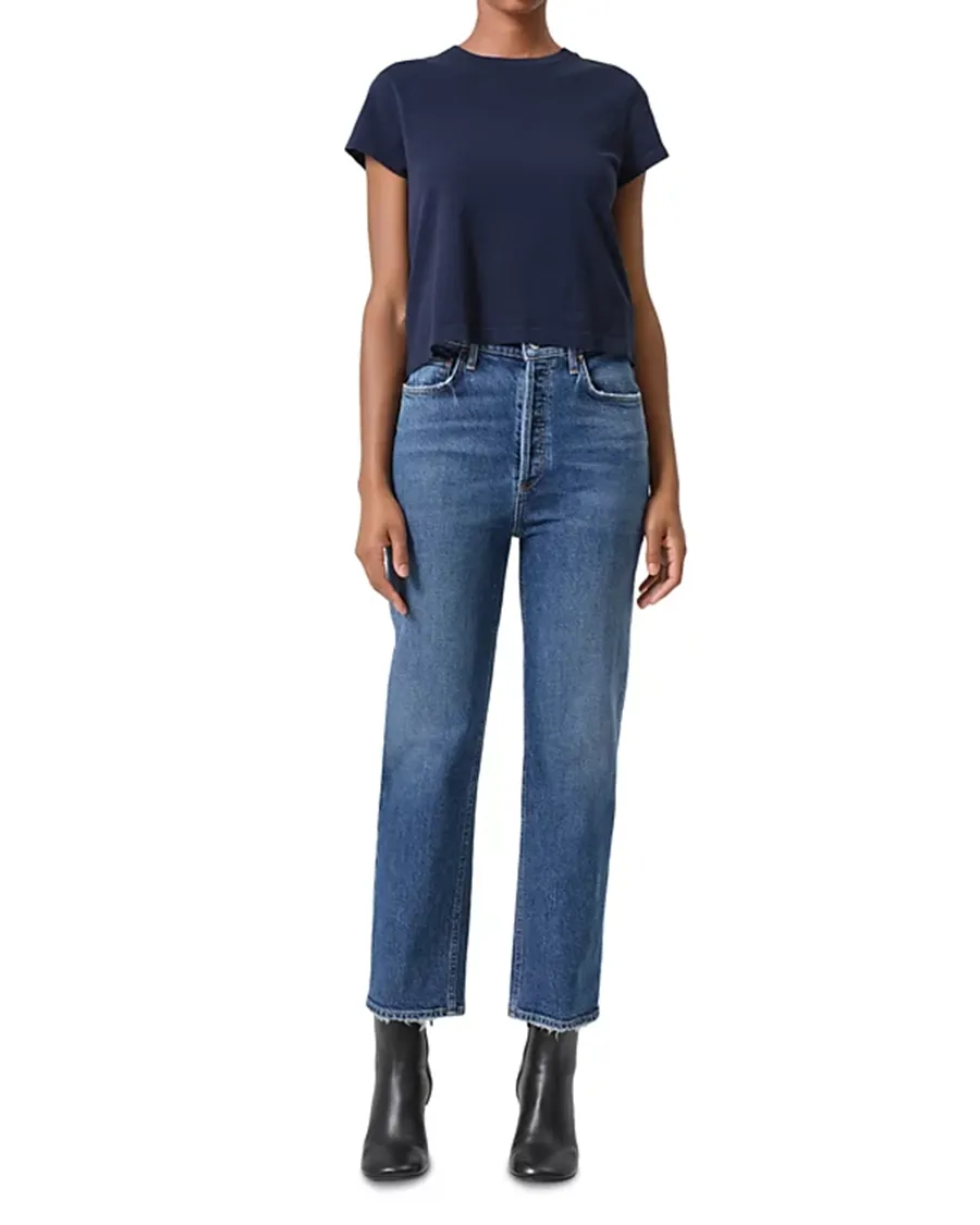 Pinch Waist High Rise Ankle Straight Jeans