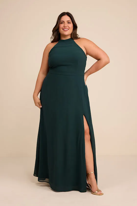 Confidently Charismatic Emerald Backless Halter Maxi Dress