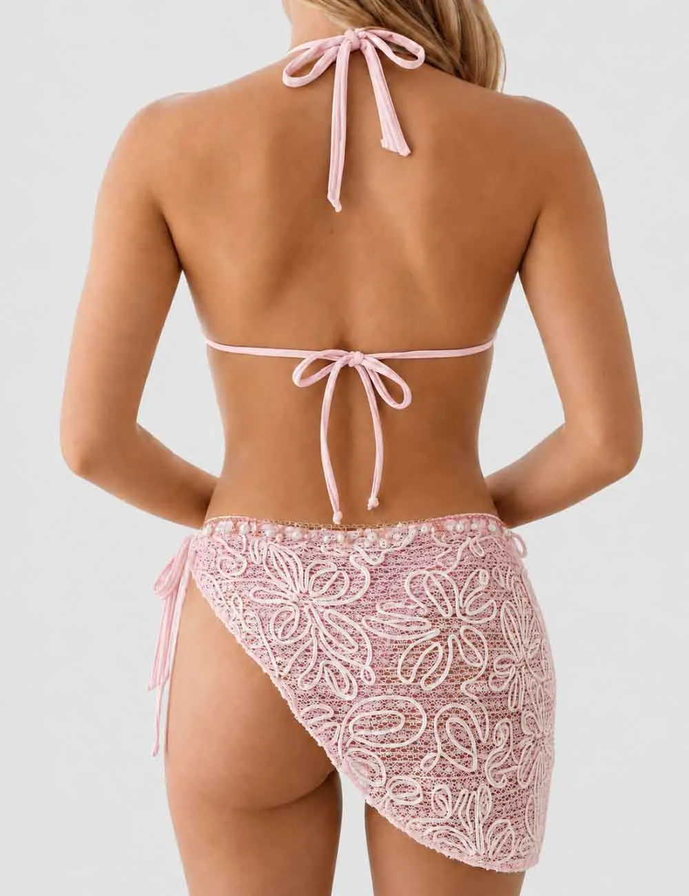 Crochet Triangle Bikini Set with Wrap Cover Up Skirt