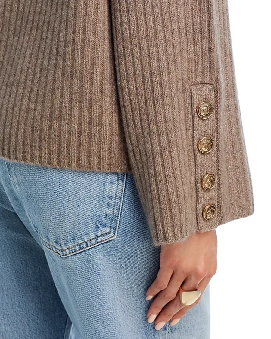 Cashmere Rib Knit Bell Sleeve Turtleneck Sweater