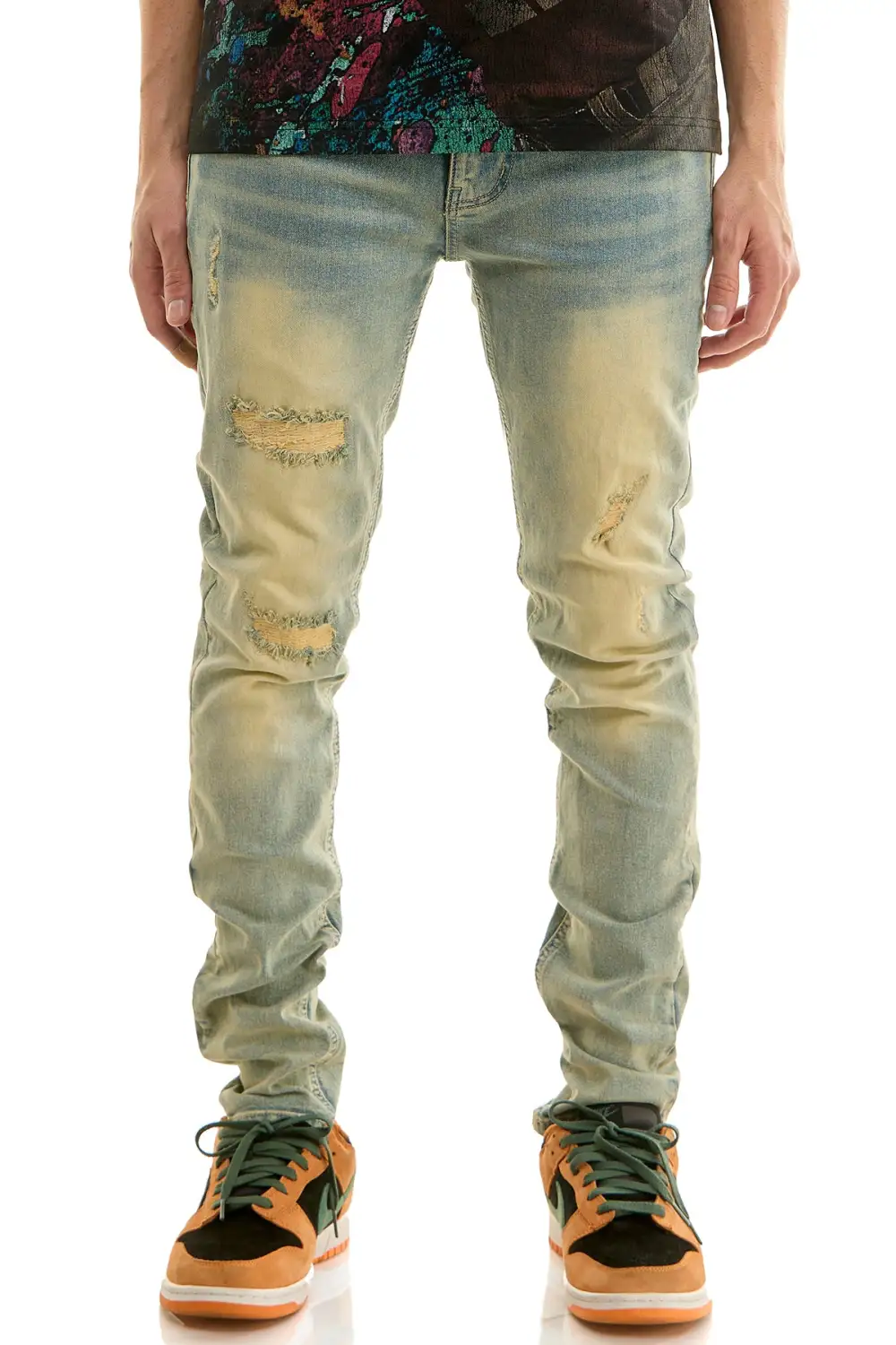 Men's Modern Skinny Distressed Zip Detail Jeans