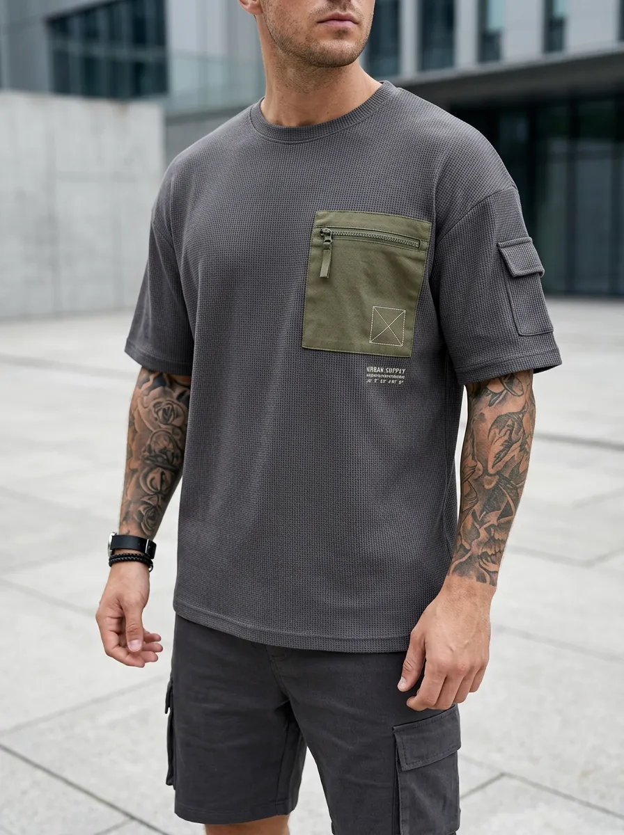Heritage Waffle Texture Graphic Print Fit Men's Cargo Pocket T-Shirt