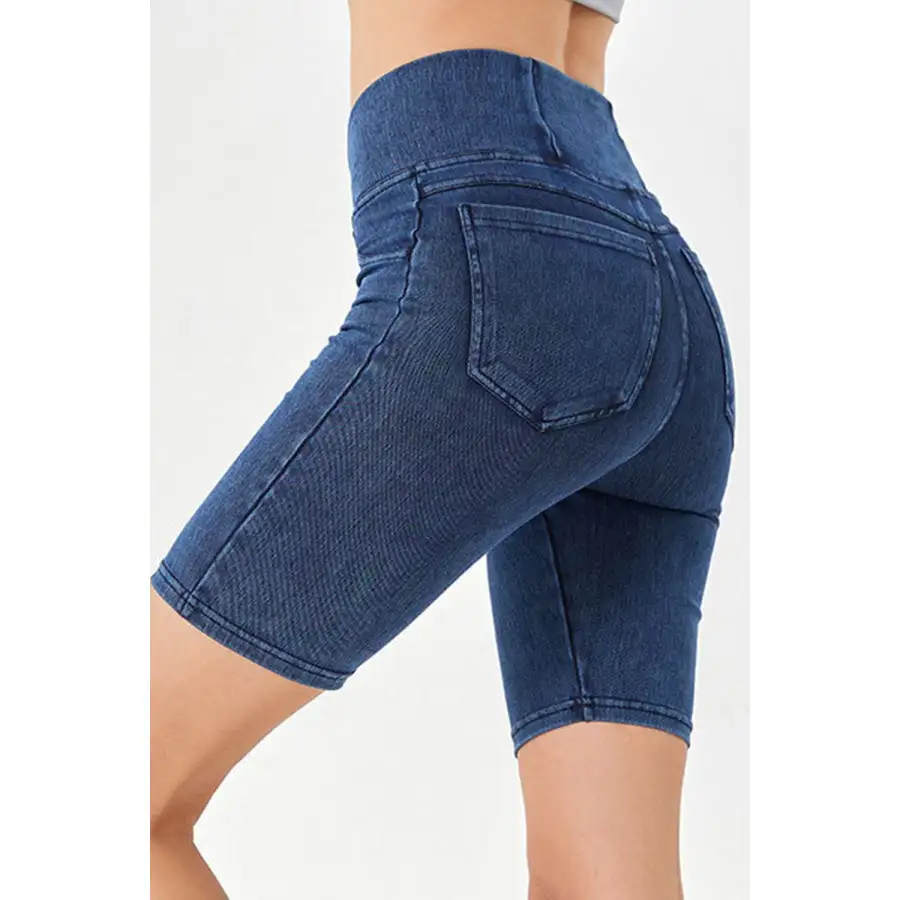 Asymmetrical Waist Denim Shorts with Pockets
