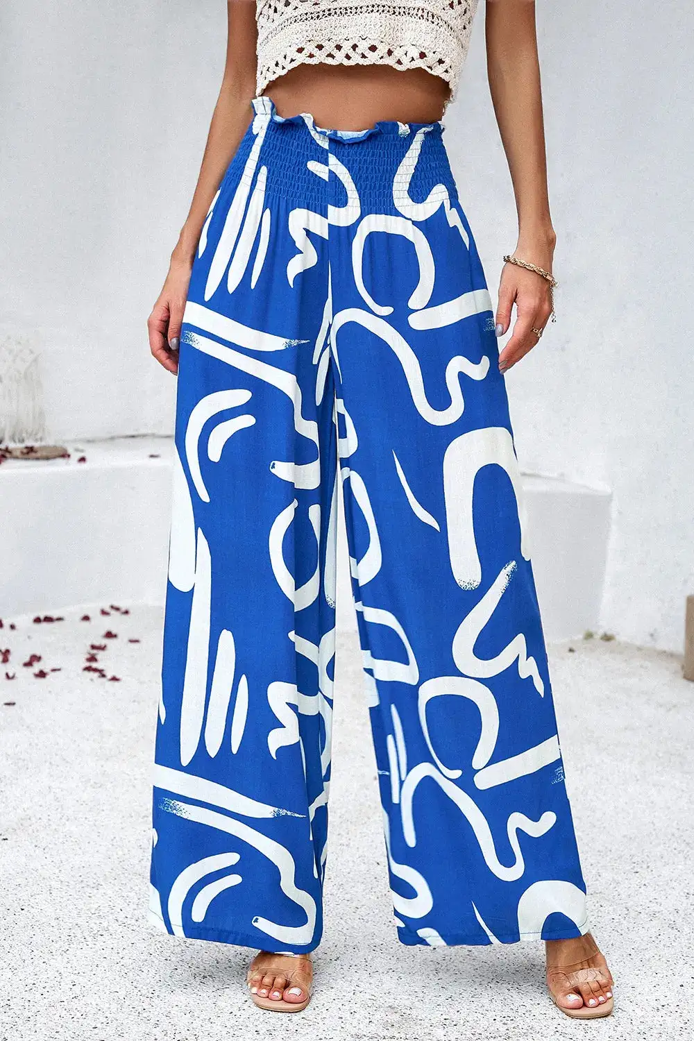 Textured Smocked Wide Leg Pants