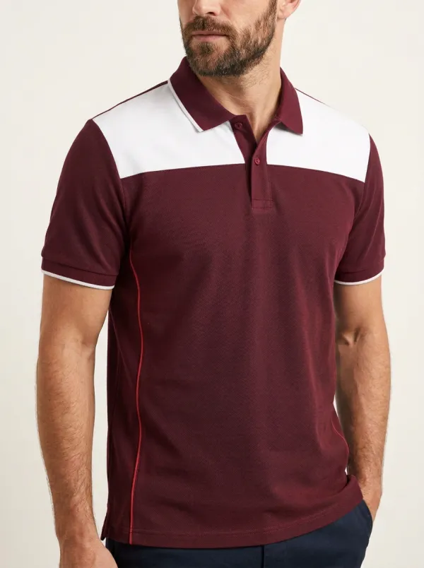 Men's Colorblock Navy White Red Trim Polo Shirt