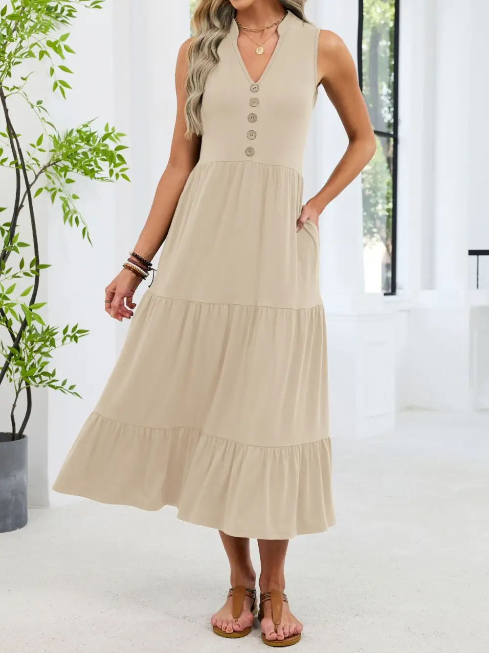 Tiered Sleeveless Midi Dress