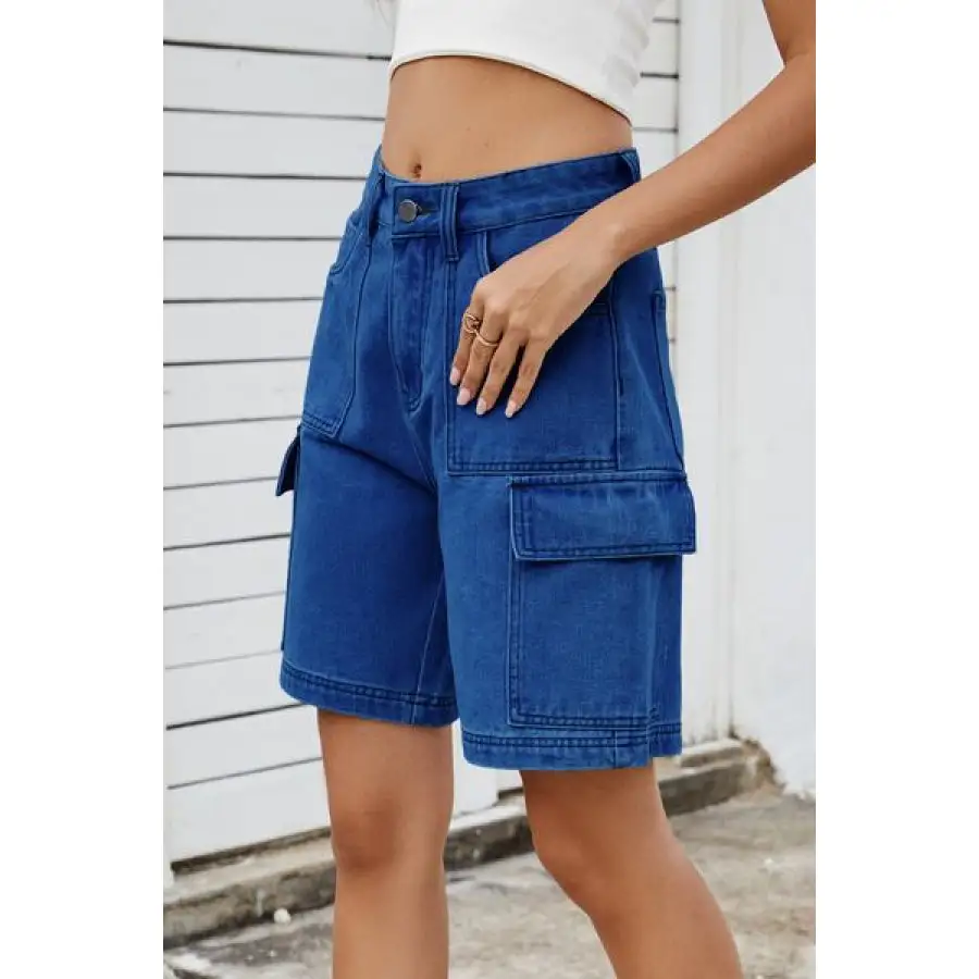 High Rise Denim Shorts with Cargo Pockets