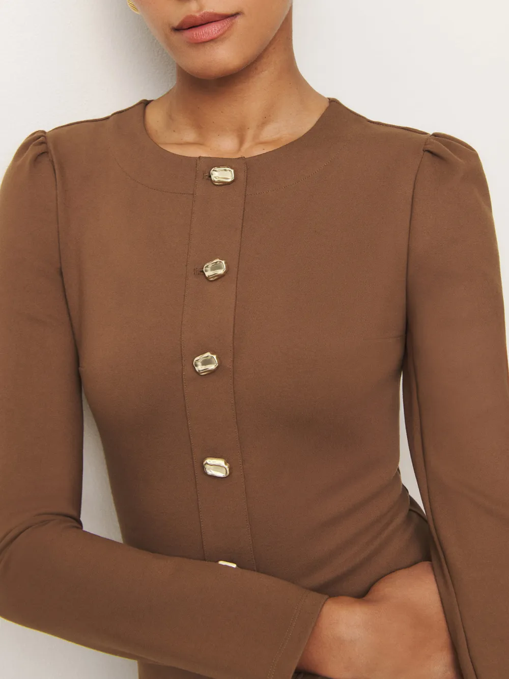 Button Front Long Sleeve Mini Dress