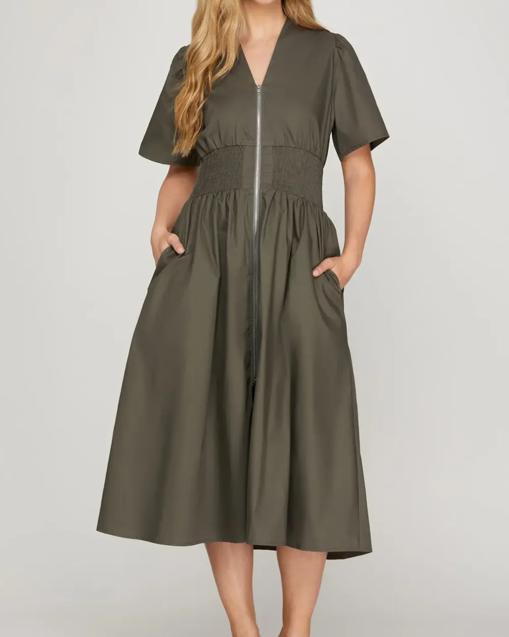 Smocked Waist Midi Dress