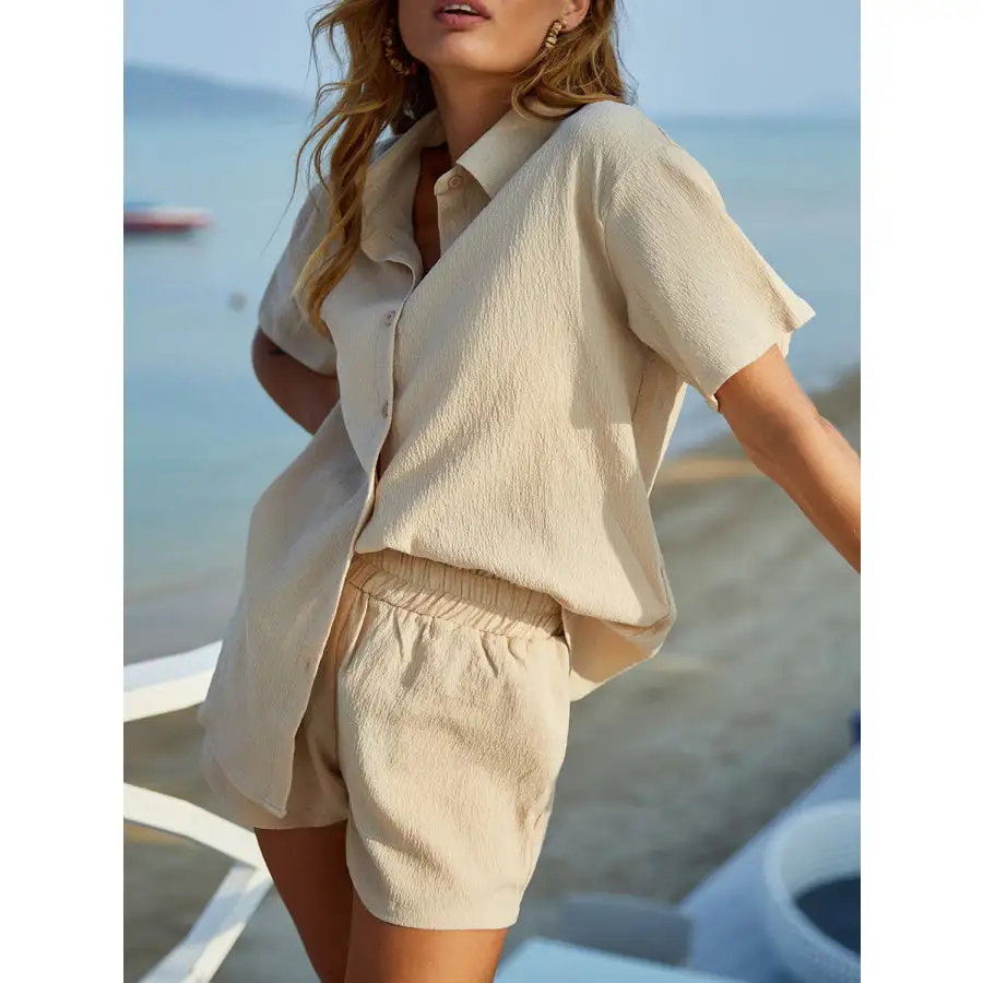 Relaxed Button Up Half Sleeve Top and Shorts Set