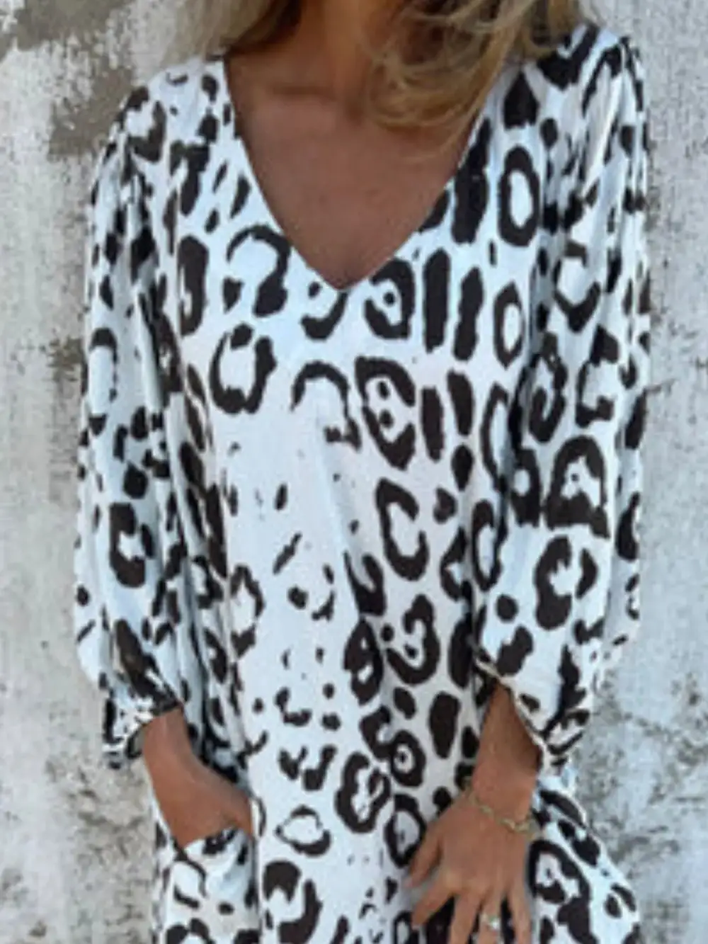 V-Neck Printed Midi Dress