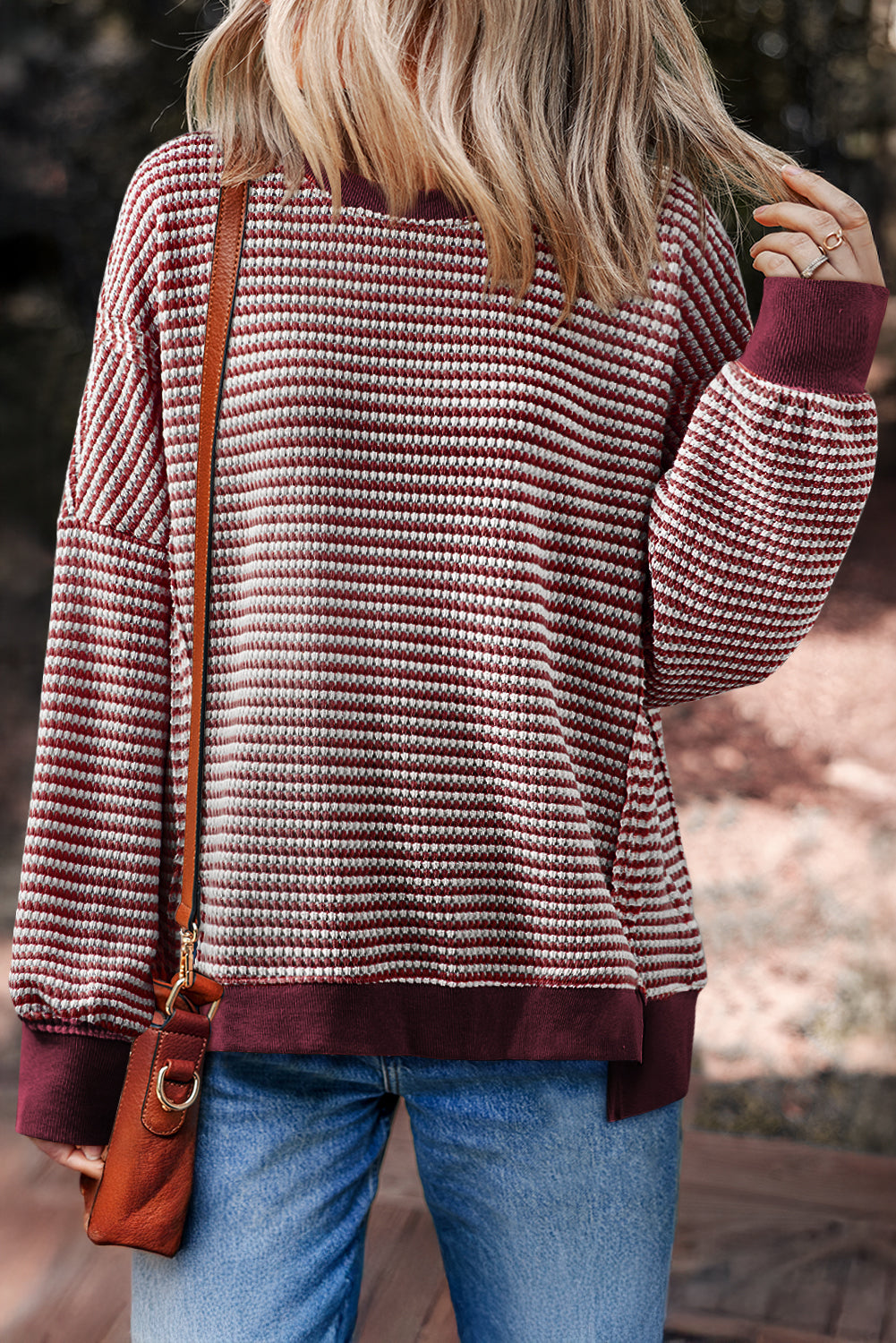 Women's Striped Ribbed Long Sleeve Top