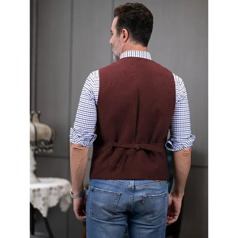 Men's Tweed Cowboy Vests Hunting Fishing Wool Herringbone