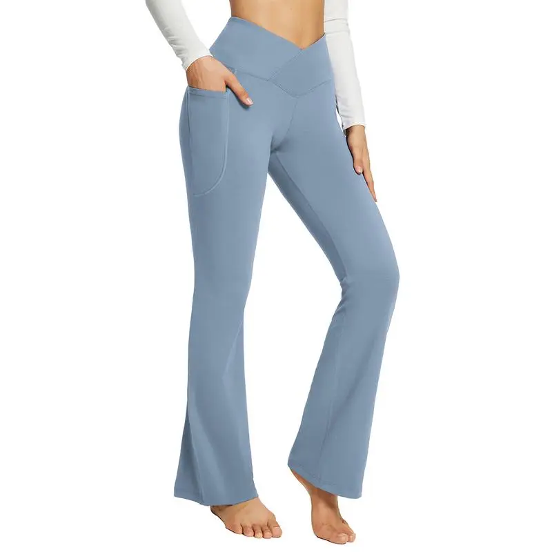 Women’s V Crossover Flare Leggings with Pockets – Flattering Fit. Effortless Stretch. All-Day Confidence.