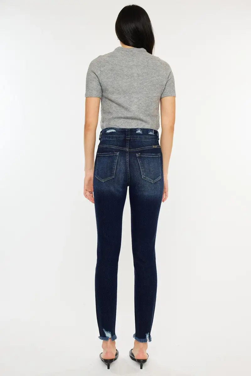 Tailored High Waist Raw Hem Denim Jeans