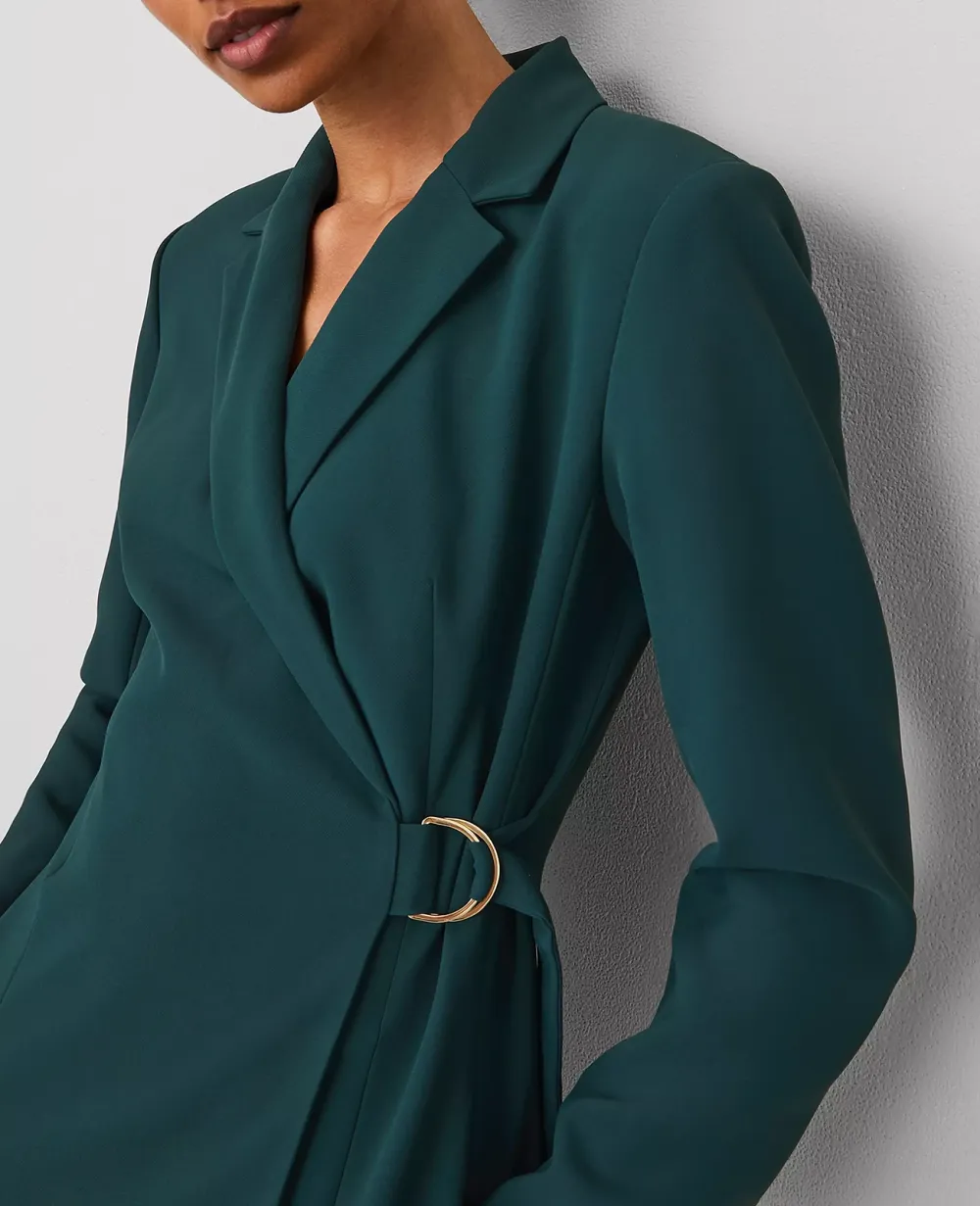 Notched Lapel Belted Sheath Dress