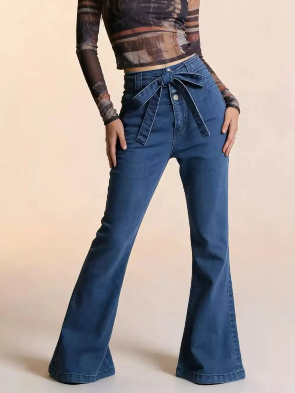 Sharp High Waist Flare Leg Denim Jeans