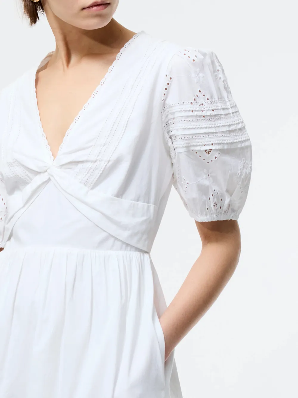 Modern Fashion V-Neck White Art Hollow Dress