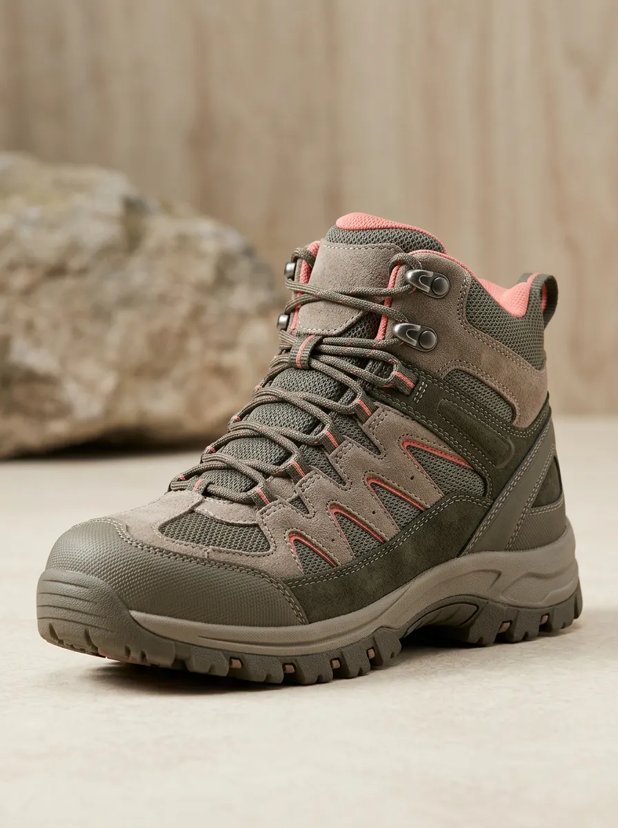 Women's Mesh Suede Graphic Detail Hiking Boots
