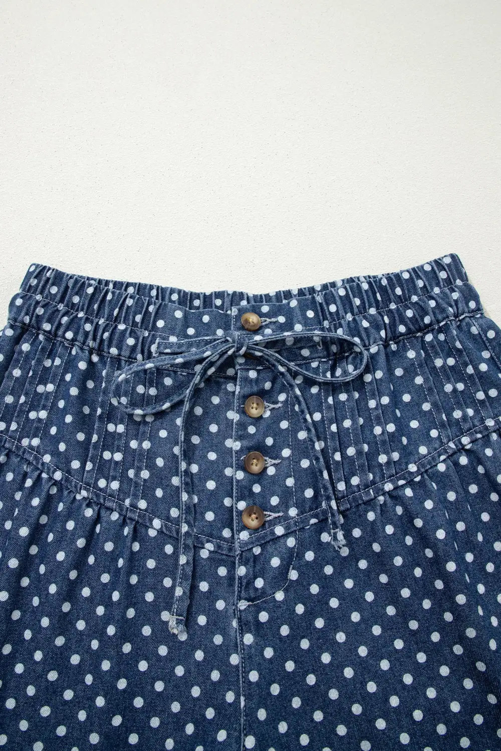 Polka Dot Print Button Pleated Detail Wide Leg Jeans