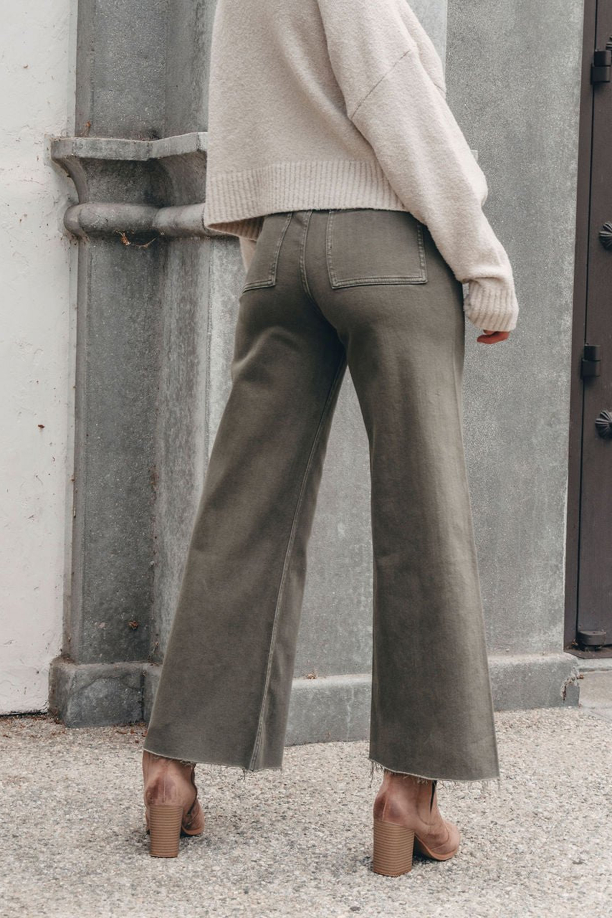 Olive Straight Wide Leg Pants