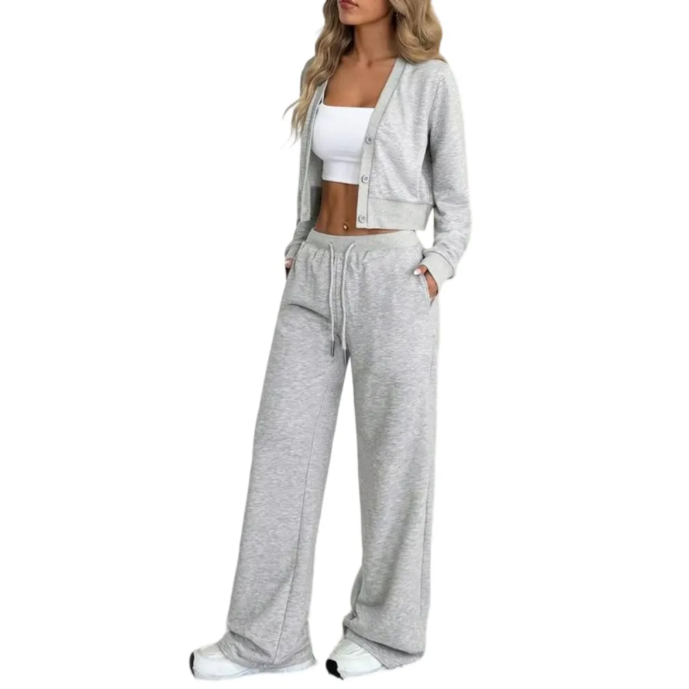 Women's Long Sleeve Jacket & Pants Set, Casual Fashion for Fall Winter