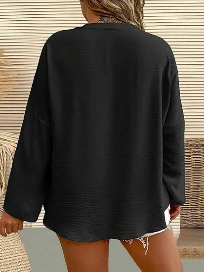 Women's Plain Notched Neck Drop Shoulder Blouse