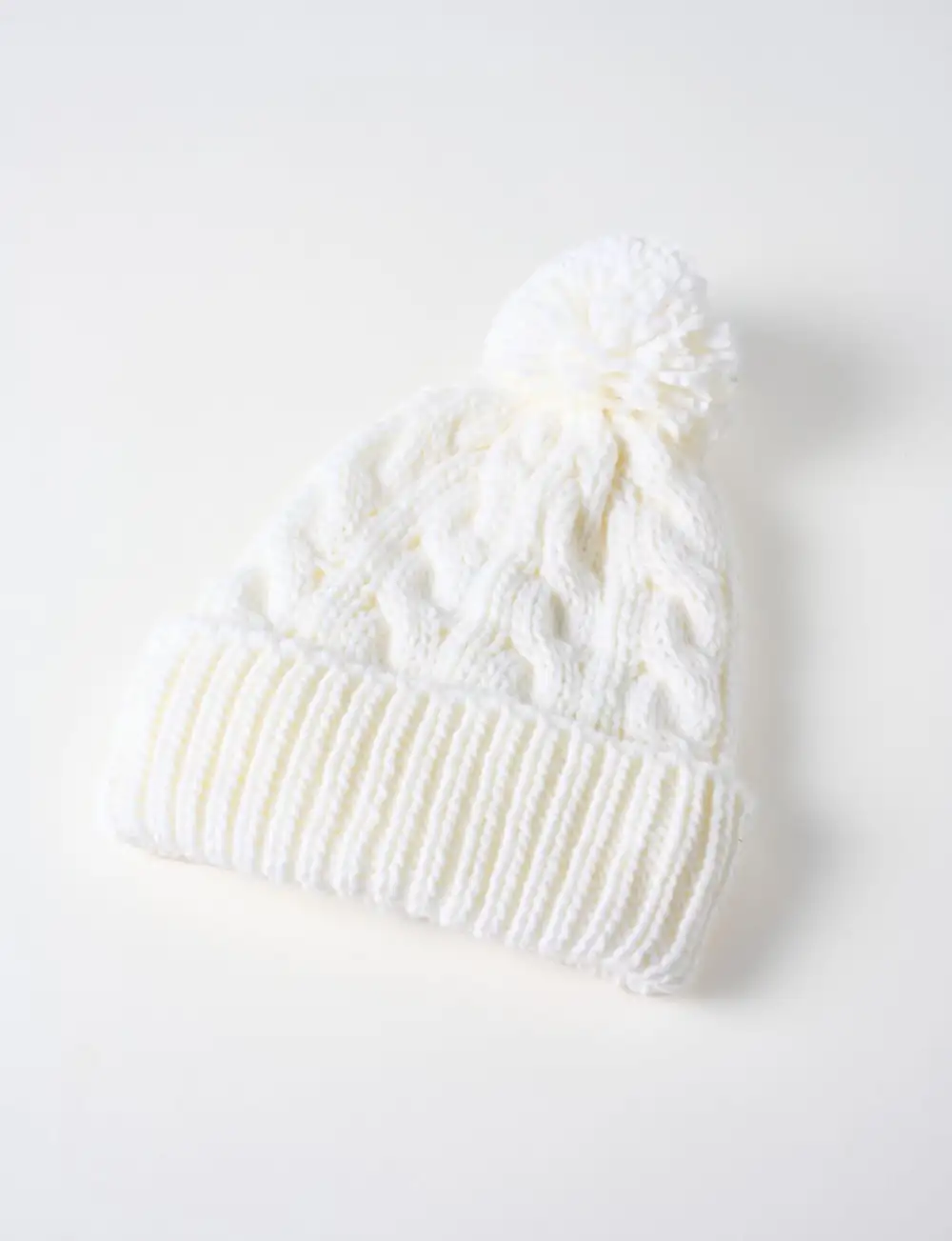 Ivory Cable Knit Pom Pom Hat