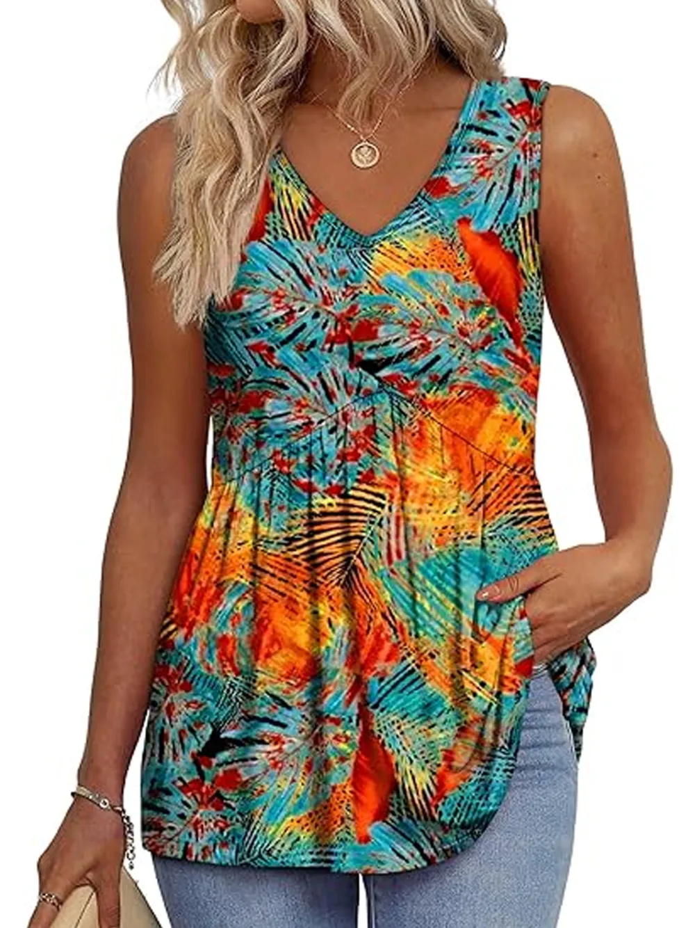 Womens Tank Tops 2025 Flowy Peplum Tops For Women Dressy Sleeveless V Neck Babydoll Tank Tops