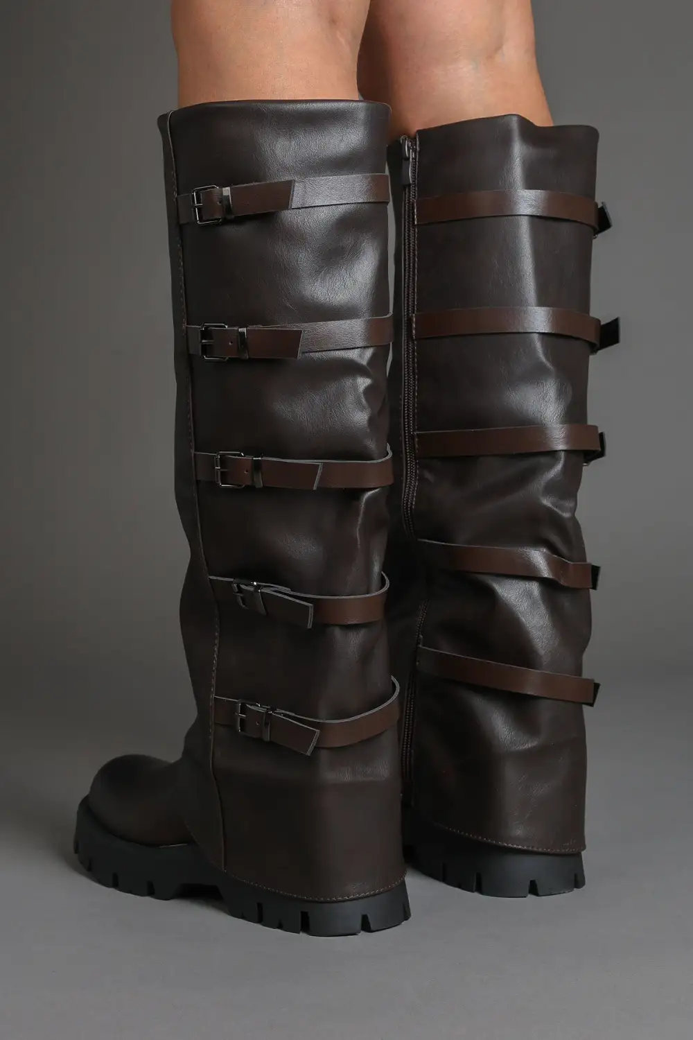Slouch Fold-Over Chunky Sole Lug Sole Knee High Boots