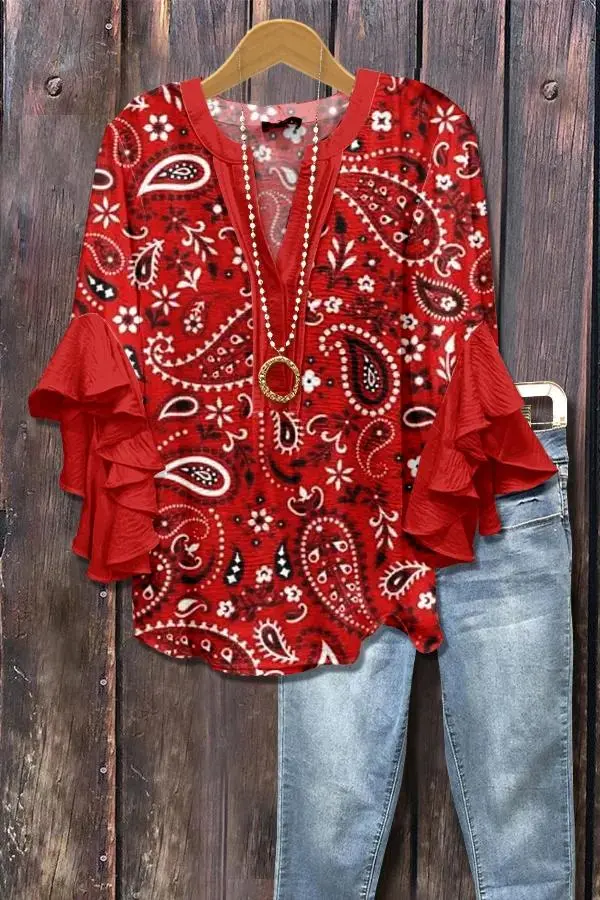 Vintage Floral Print Puff Sleeve Blouse