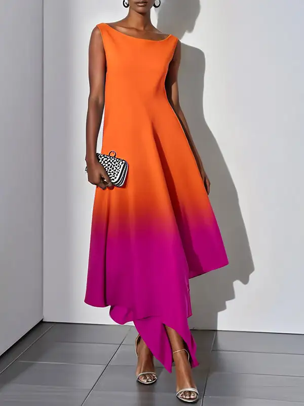 Gradient Sleeveless Neck Maxi Dress