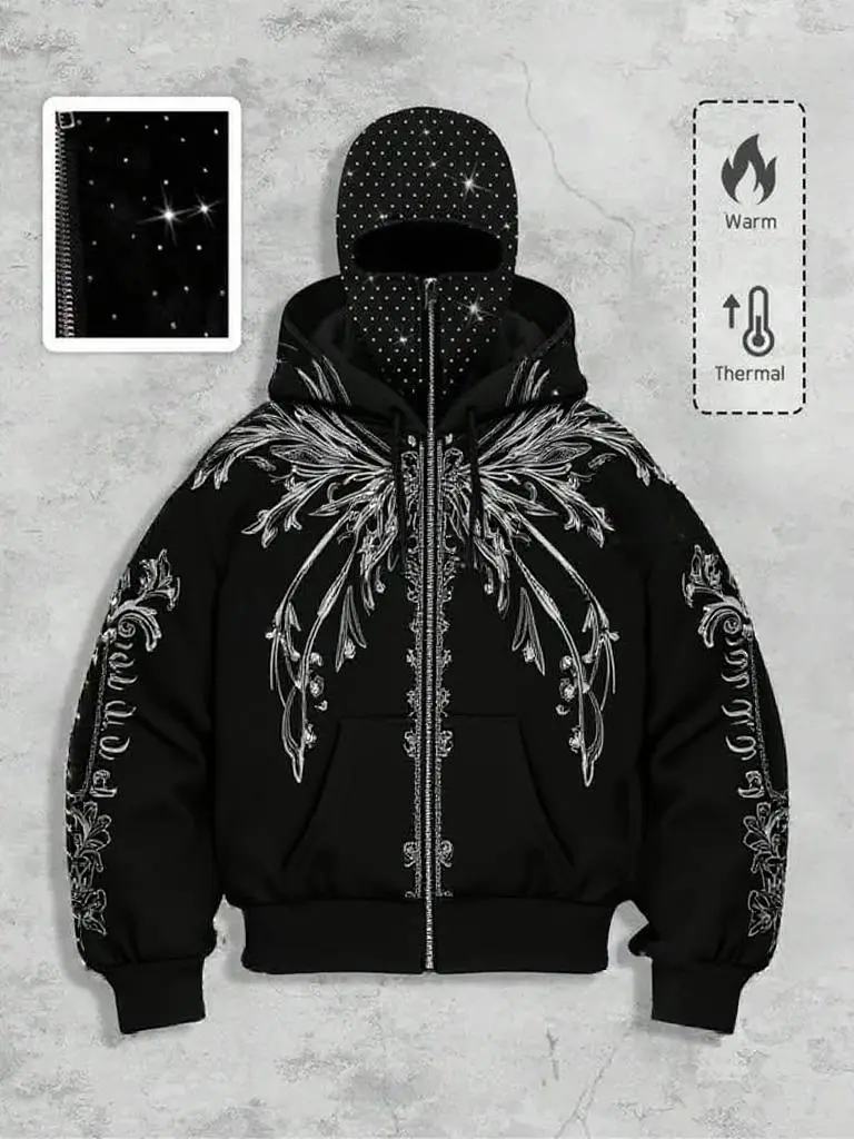 Men's Street-Style Rhinestone Windproof Warm 2-in-Hoodie w/Pockets & Zipper (Fall Winter) ships within 24 hours.Priority delivery in areas affected by heavy snow.