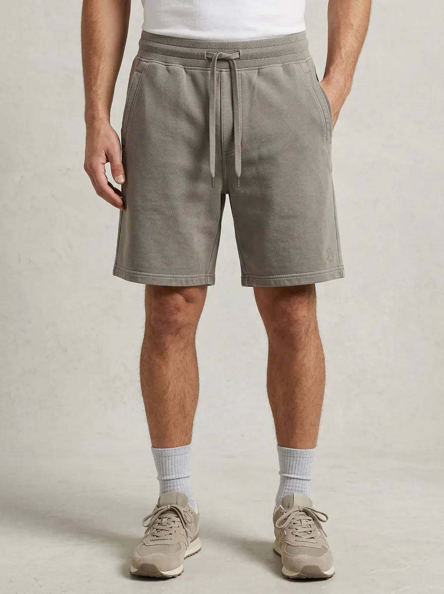 Men's Casual Minimalist Solid Grey Drawstring Fleece Shorts