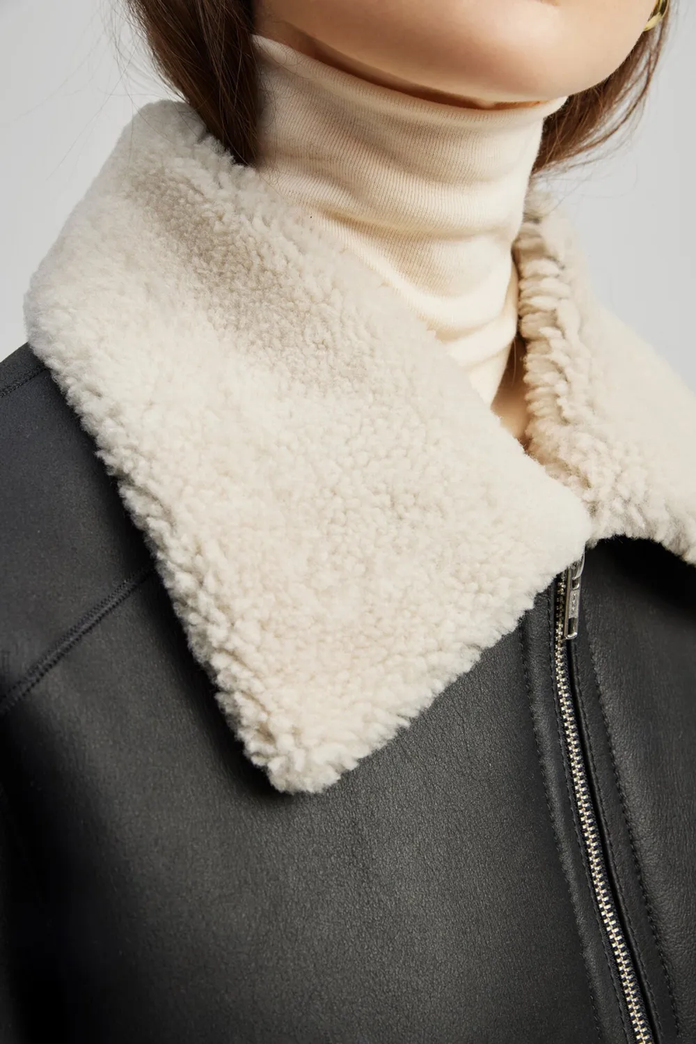 Shearling Collar Leather Jacket