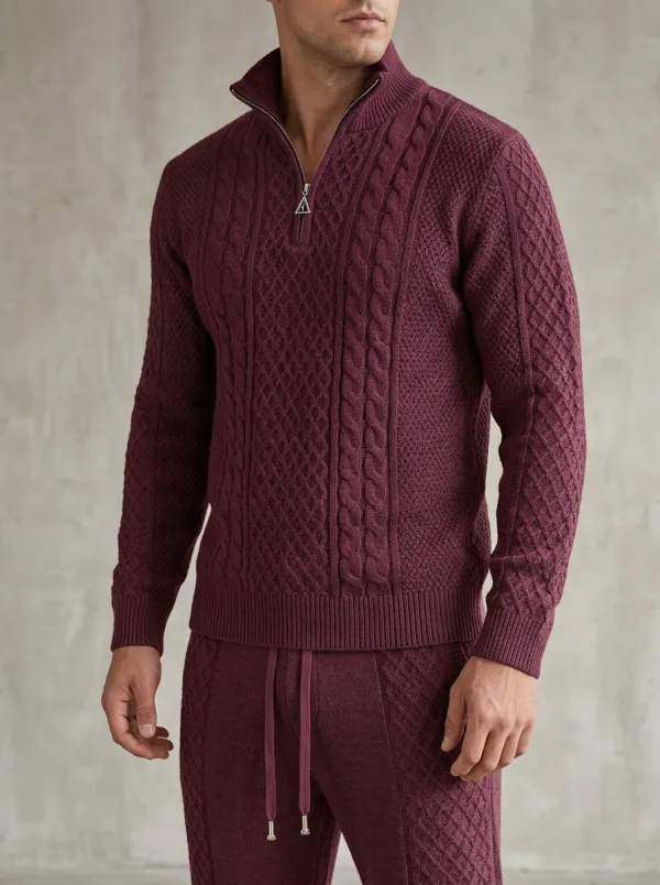 Cable-Knit Quarter-Zip Jogger Men's Quarter-Zip Knit Tracksuit Set