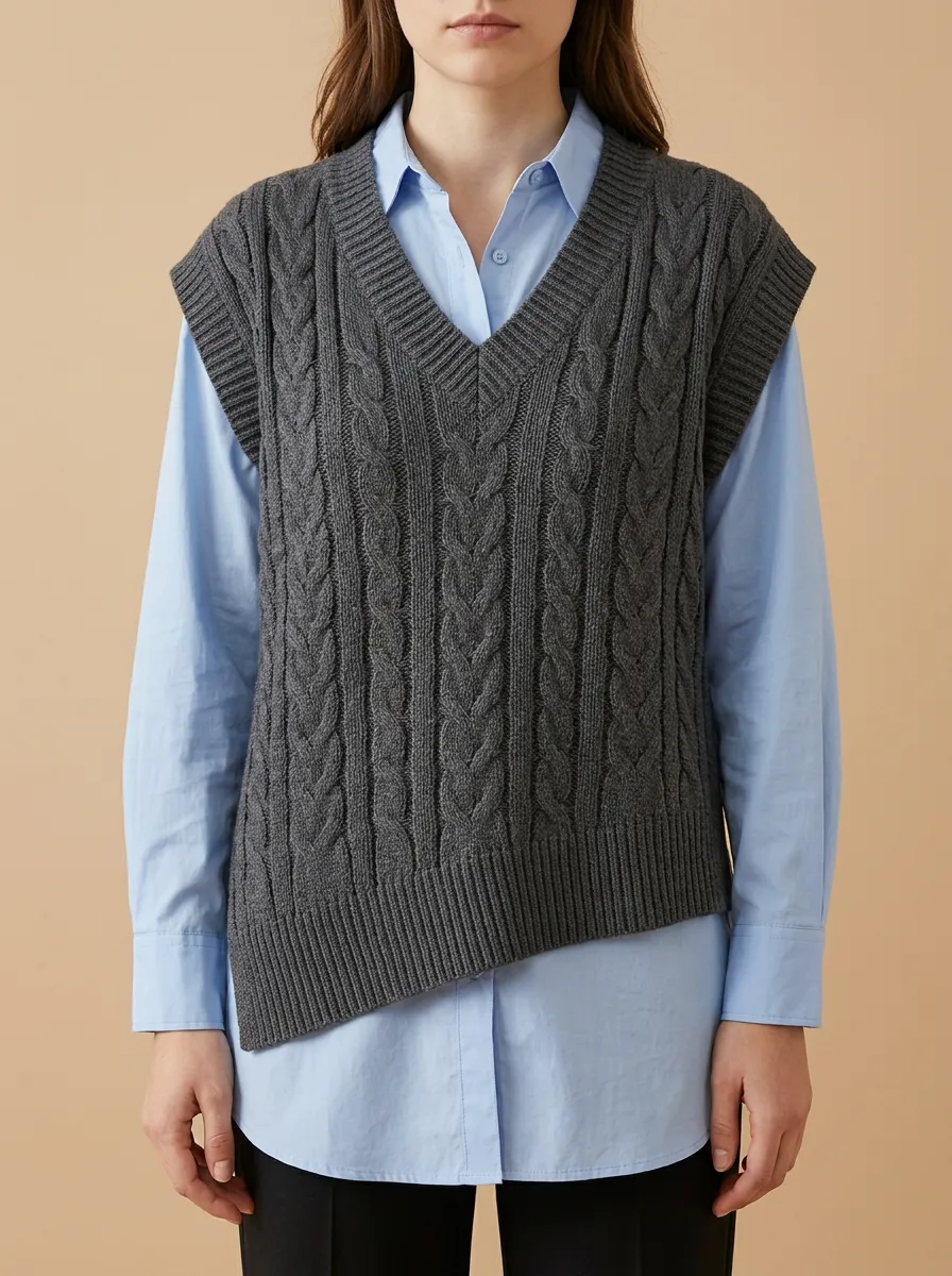 Cable Asymmetric Sweater Vest