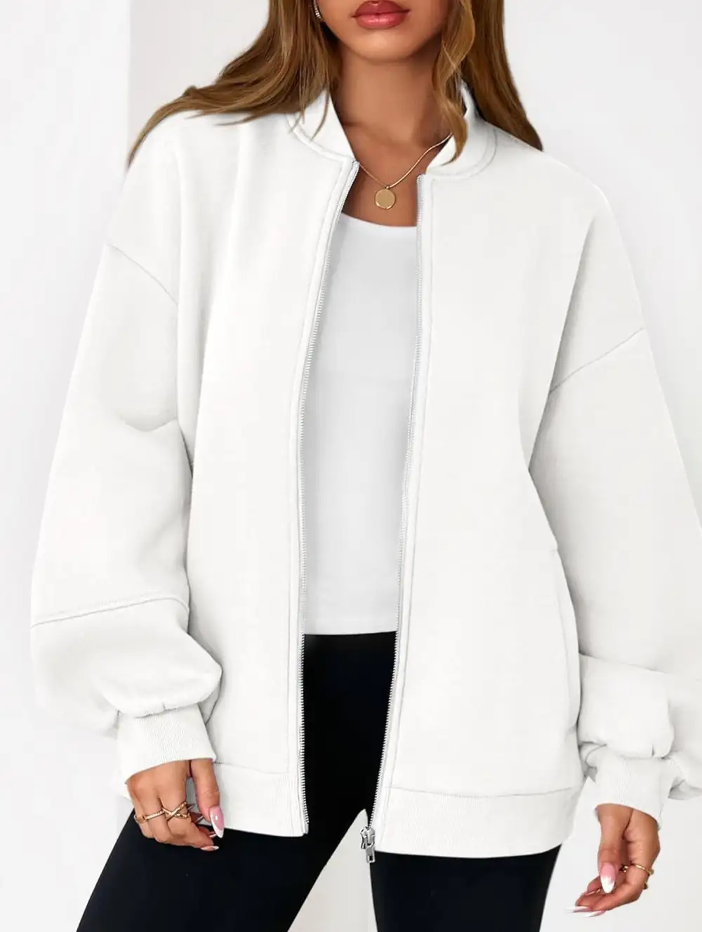 Textured Detail Zip-Up Sweatshirt Jacket
