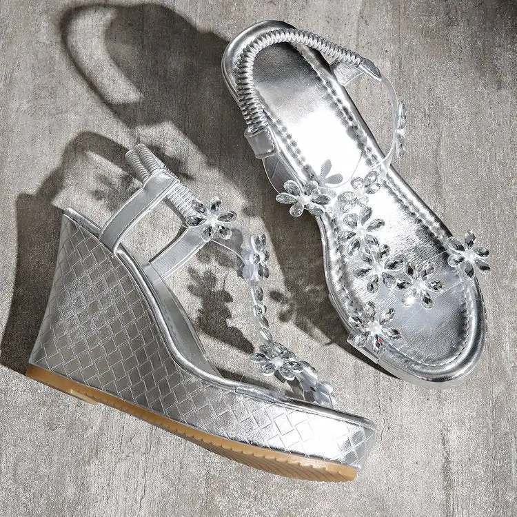 Rhinestone Detail Wedge Sandals