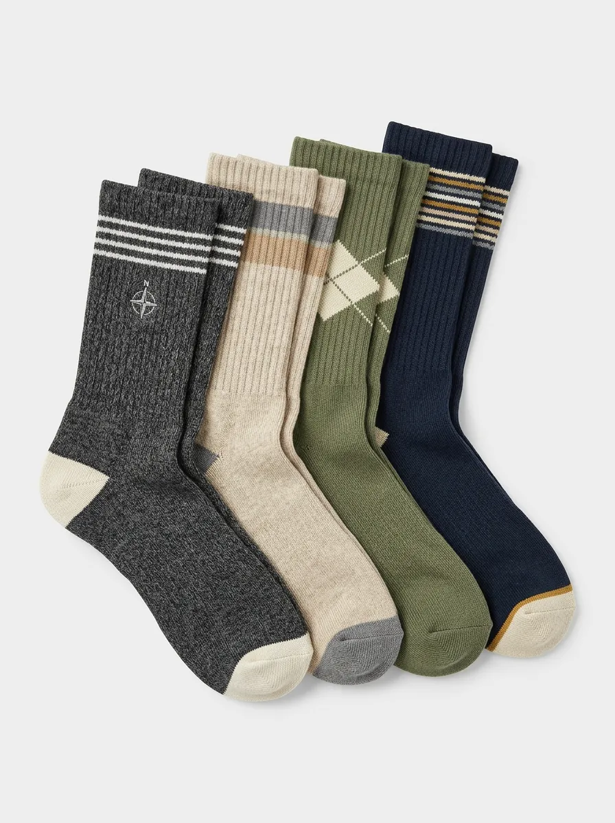 Essential Argyle Striped Wardrobe Men's Four Pair Socks