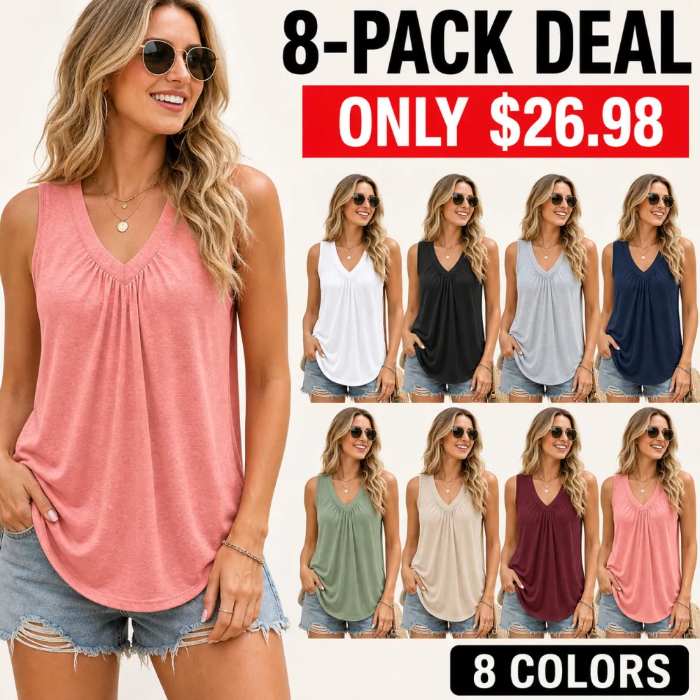 Women's V-Neck Ruched Sleeveless Tank Tops