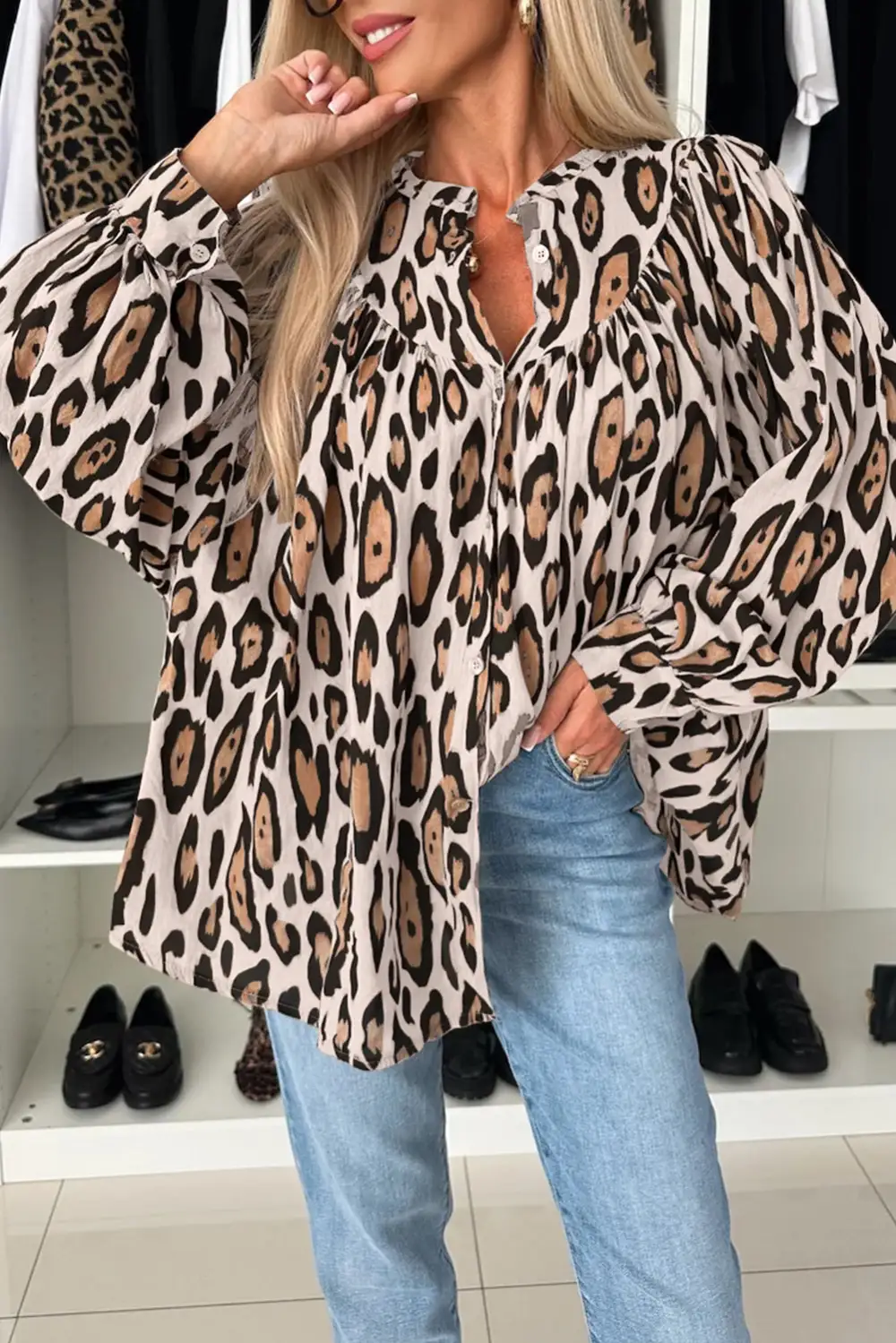 Leopard Print Loose Fit Blouse