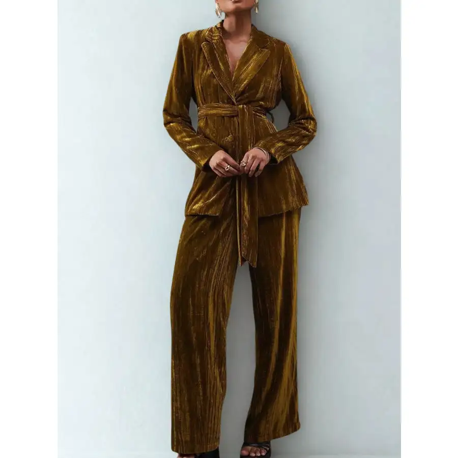 Velvet Lapel Collar Blazer and Pants Set