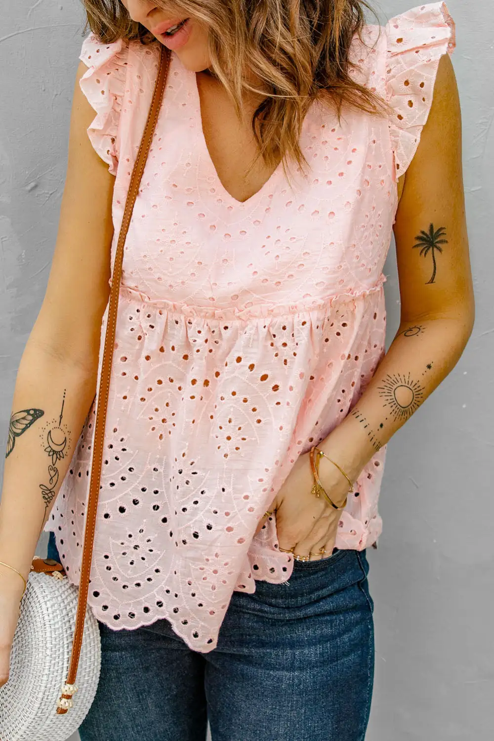 Eyelet Lace Scalloped Tank Top
