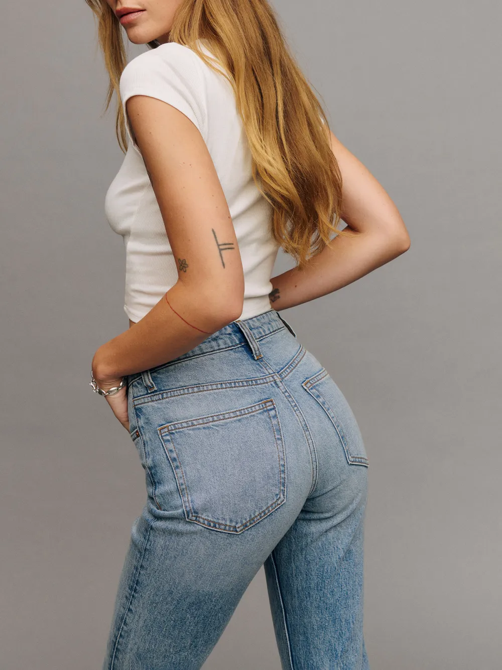 Stretch High Rise Straight Leg Jeans