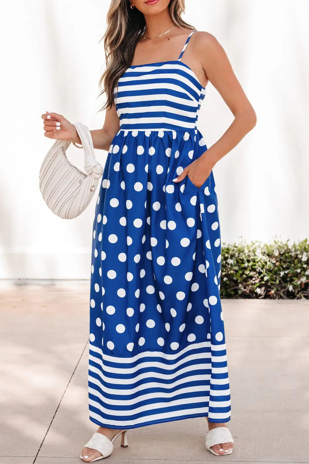 Clean Line Striped Polka Dot High Waist Maxi Dress