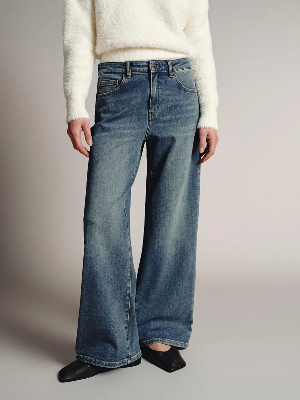 Ladies' Casual Style Loose Denim Wide-Leg Trousers